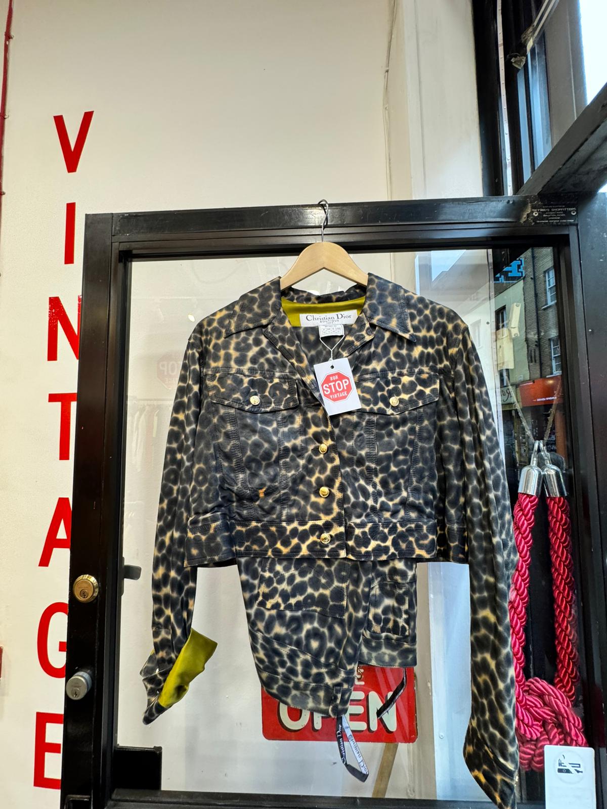 Christian Dior Leopard Print Leather Jacket and Pants Set Size 14