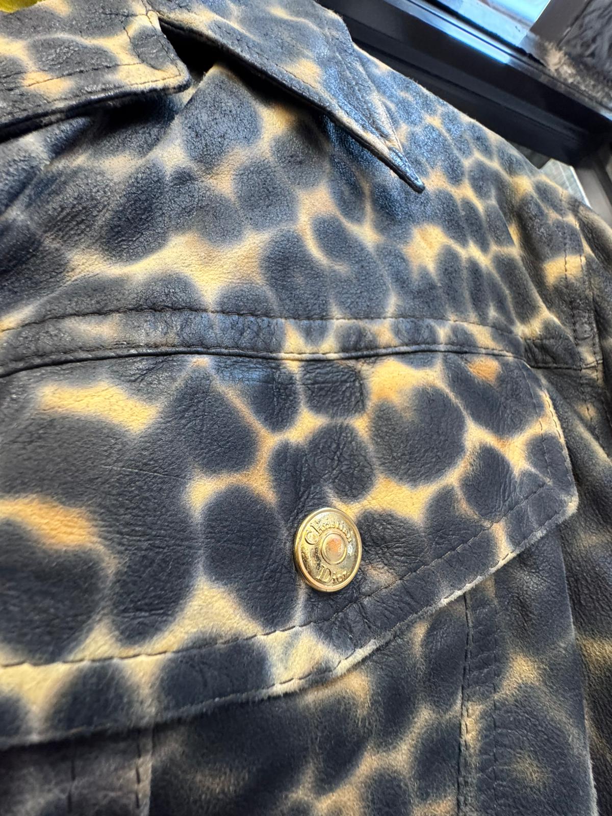 Christian Dior Leopard Print Leather Jacket and Pants Set Size 14