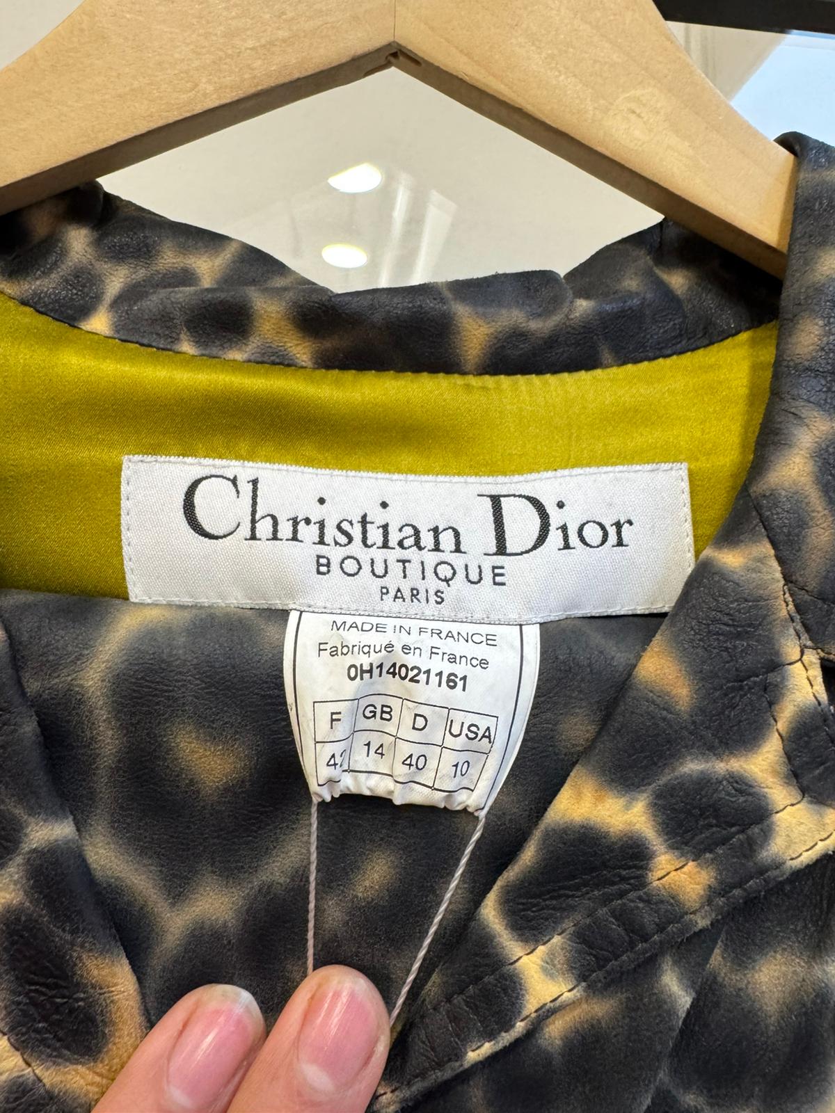 Christian Dior Leopard Print Leather Jacket and Pants Set Size 14