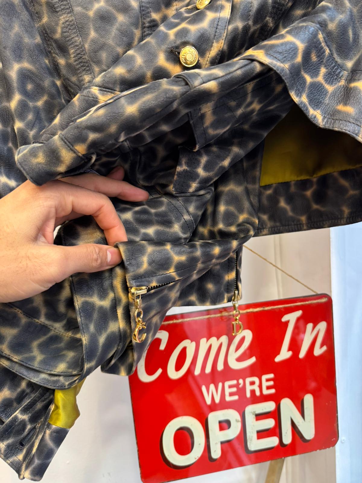 Christian Dior Leopard Print Leather Jacket and Pants Set Size 14