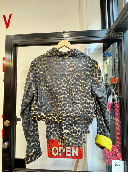 Christian Dior Leopard Print Leather Jacket and Pants Set Size 14